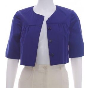 Theory Cropped cobalt blue swing jacket satin silk 00 xxs